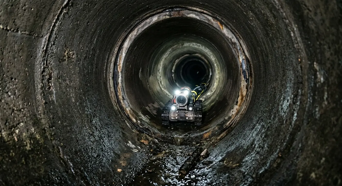 Robotic sewer camera inspecting pipe interior for Drain Snake Service in Somerset