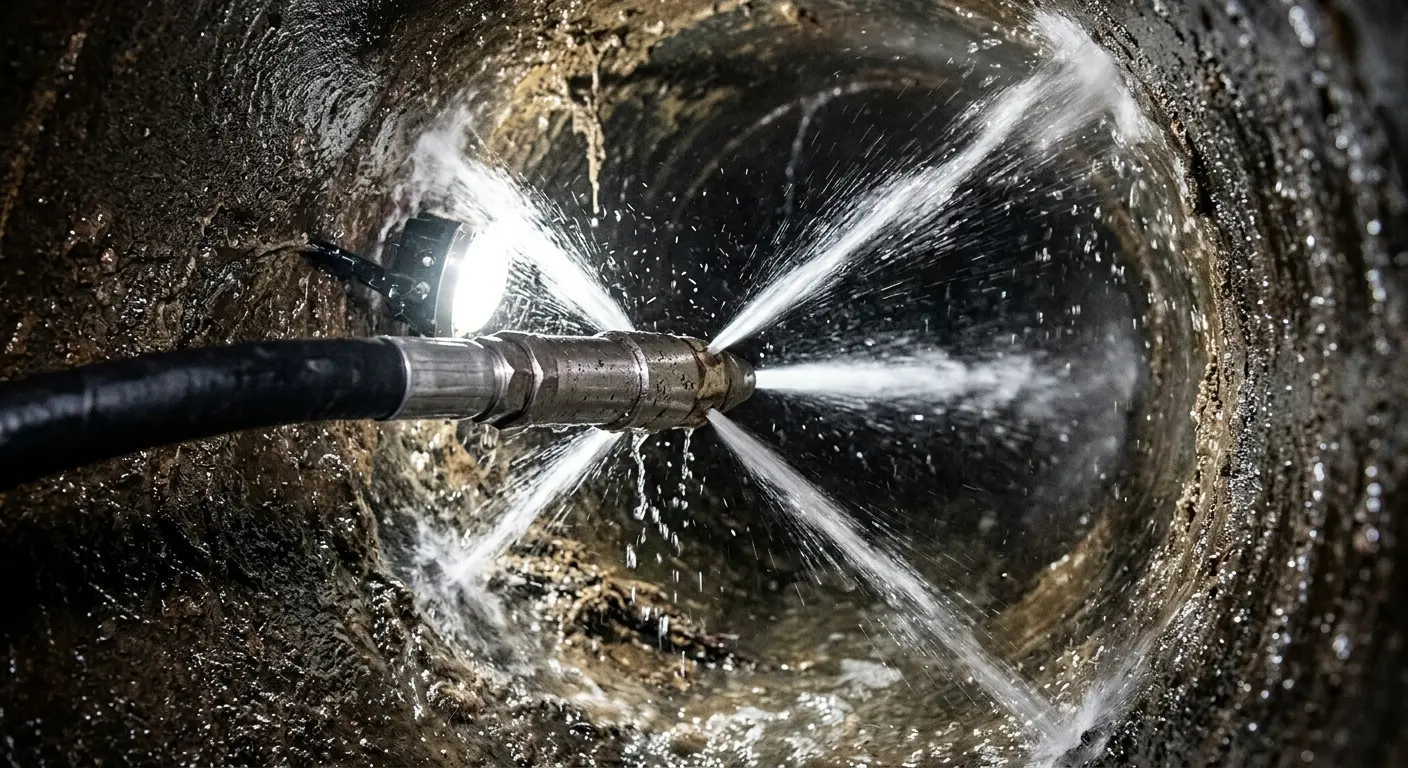 High-pressure hydro jetting nozzle cleaning sewer pipe for Storm Drain Cleaning in Somerset